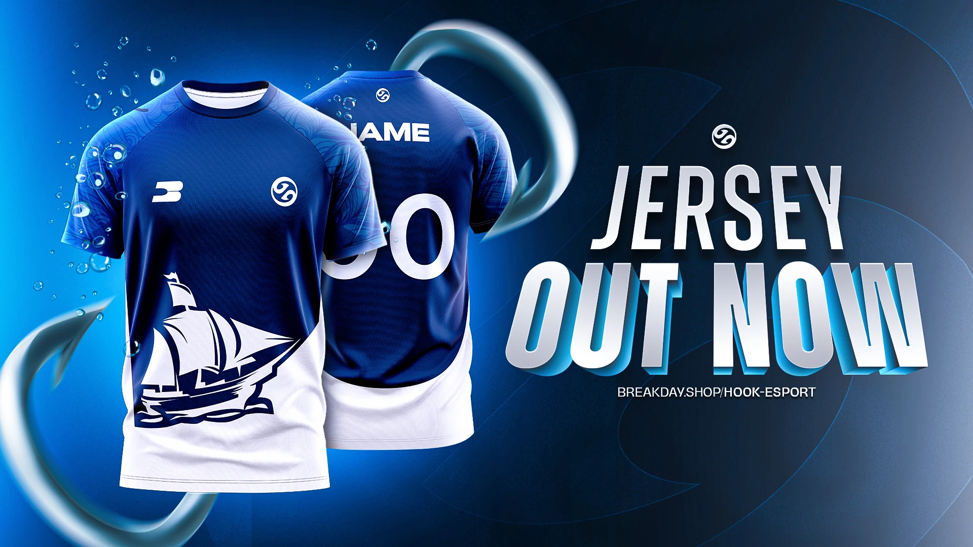 Campagne officielle du maillot HooK bleu nuit et blanc, de face et de dos : Jersey Out Now